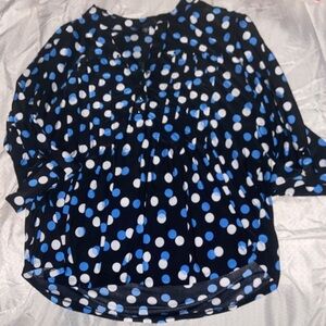 POLKA DOT EMBELLISHED BLOUSE Blue & Gray + Metal Studs COCOMO